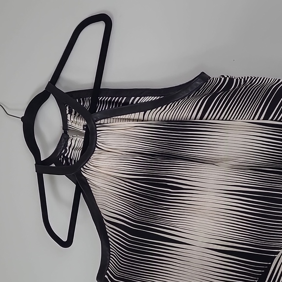 Alex & Trixie silk and black leather halter style striped top - Picture 2 of 6